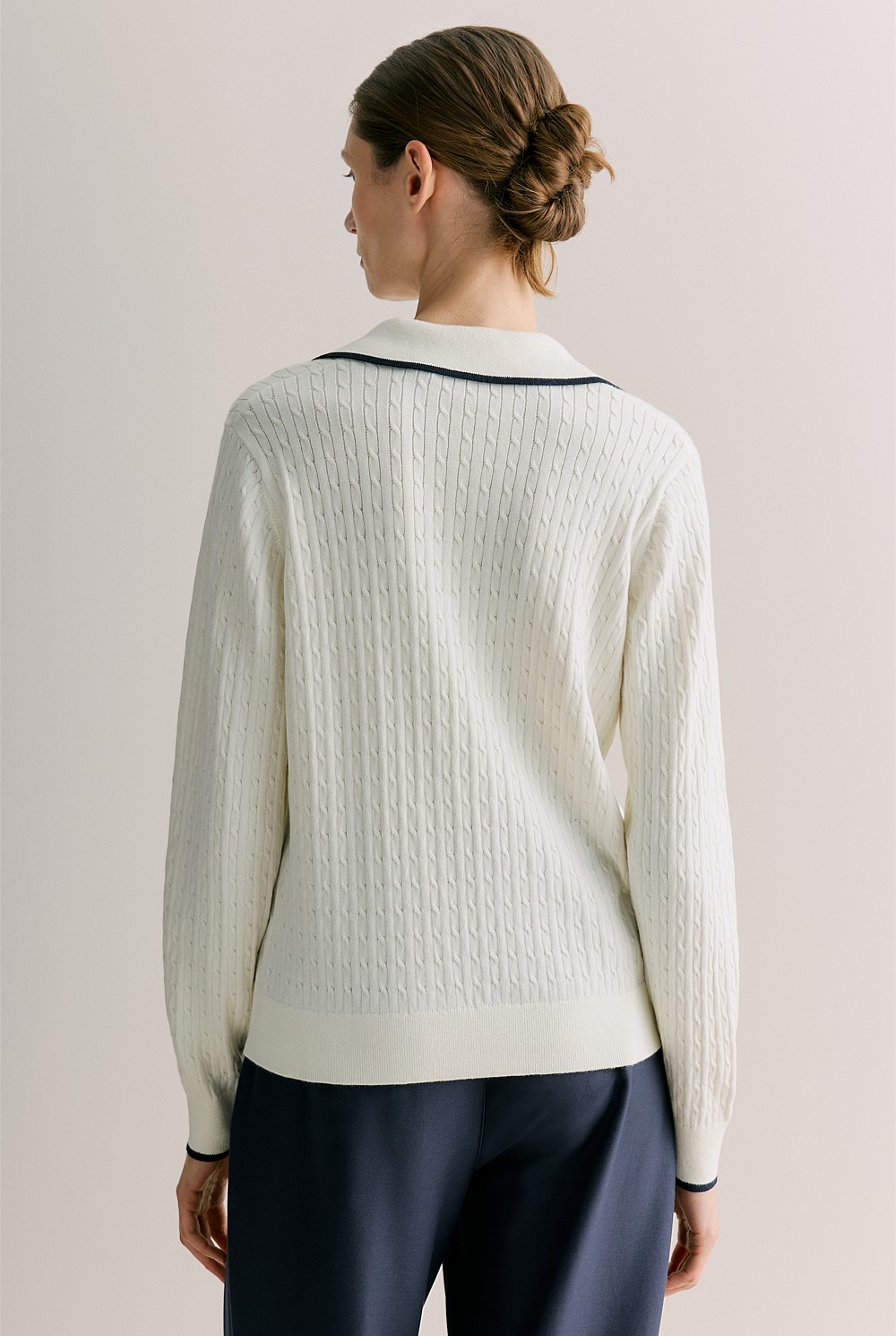 Cotton Cashmere Cable Tipped Polo
