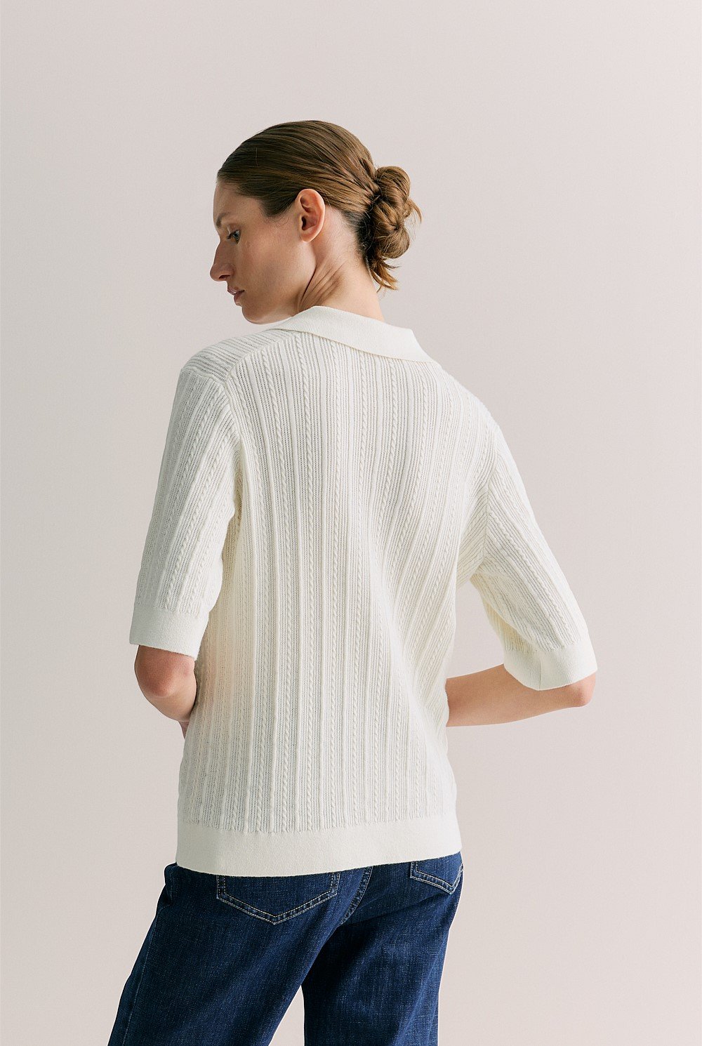 Cotton Cashmere Cable Short Sleeve Polo