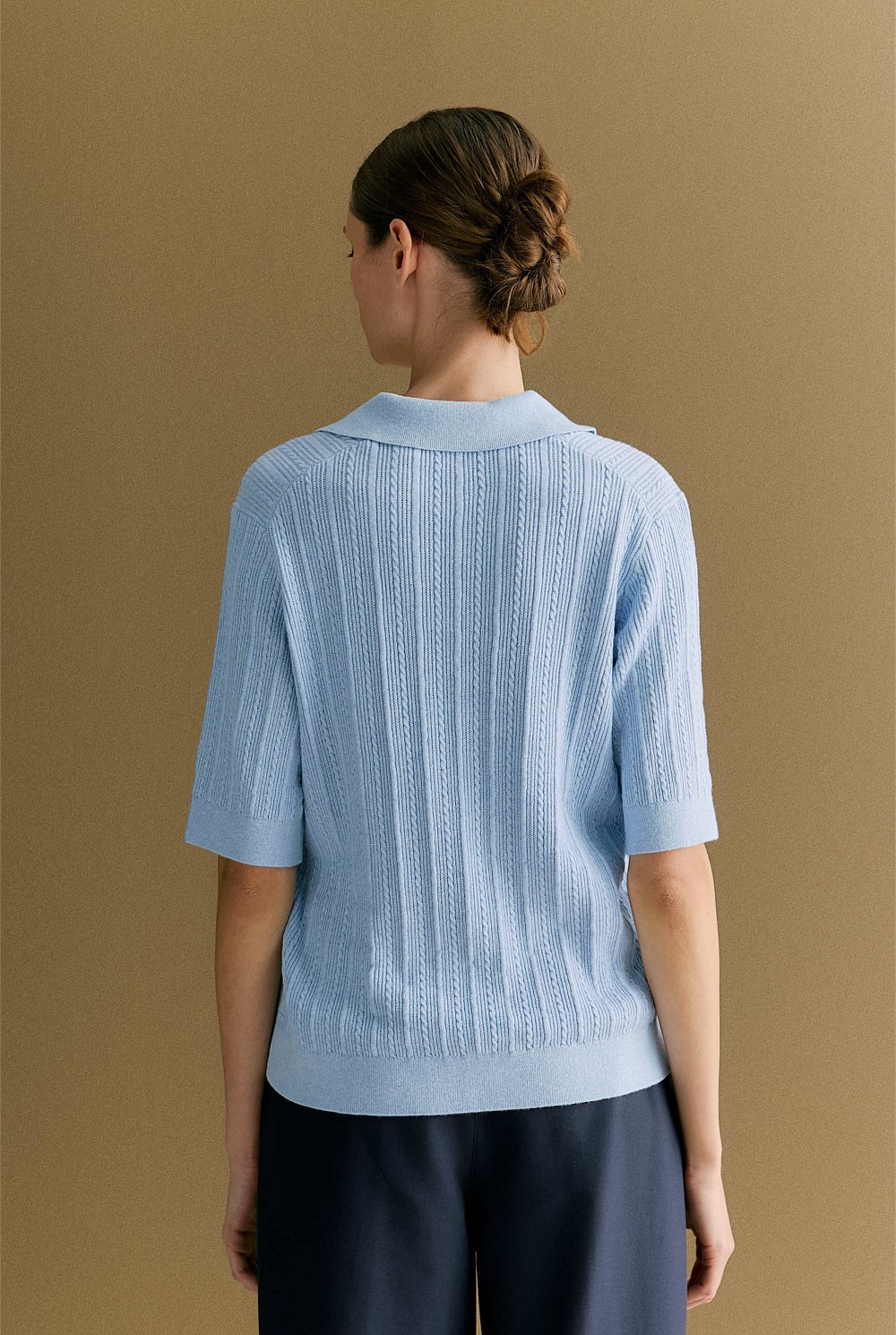 Cotton Cashmere Cable Short Sleeve Polo