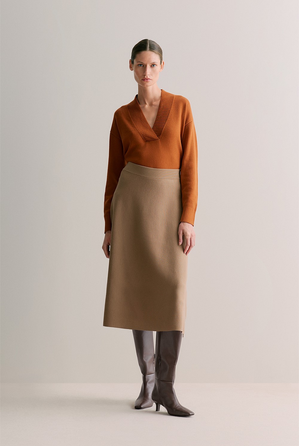 Cotton Cashmere Relaxed V Neck Knit