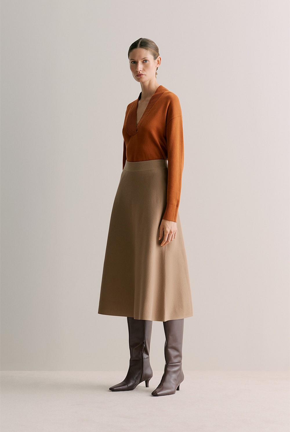 Cotton Cashmere Relaxed V Neck Knit