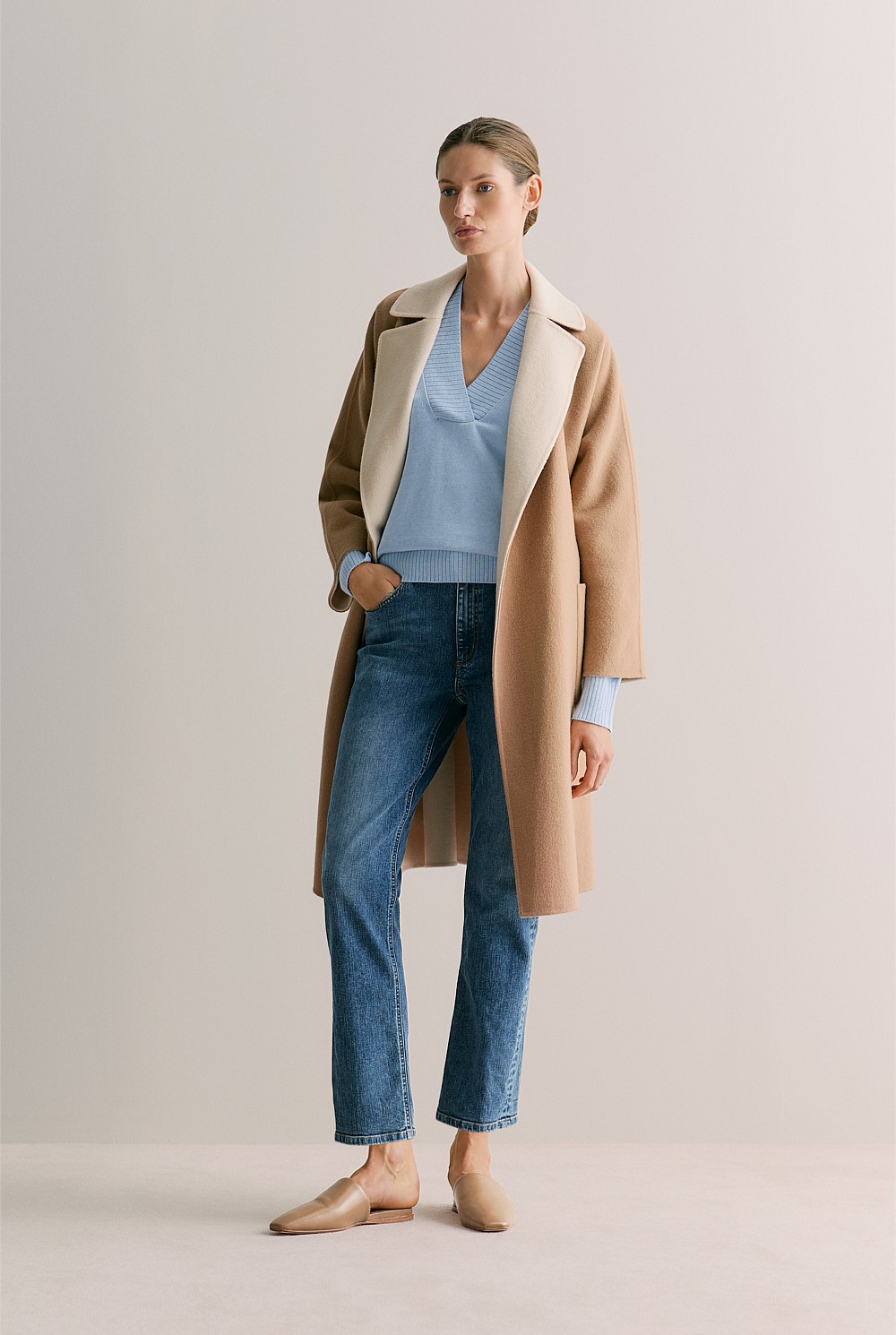 Cotton Cashmere Relaxed V Neck Knit