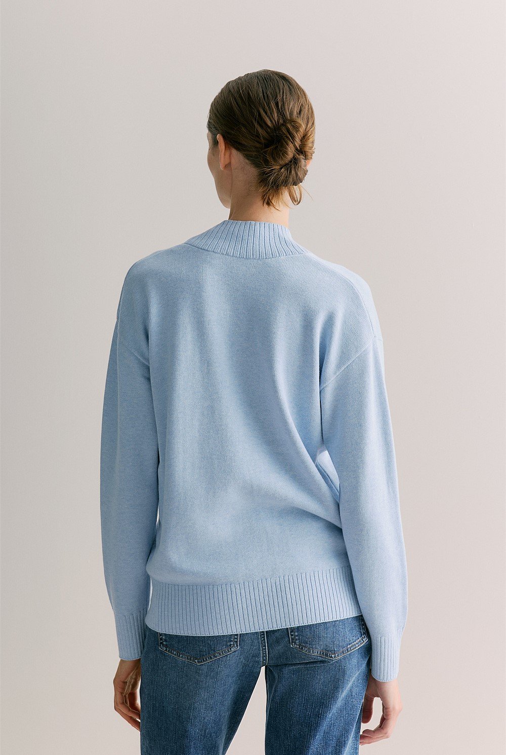 Cotton Cashmere Relaxed V Neck Knit