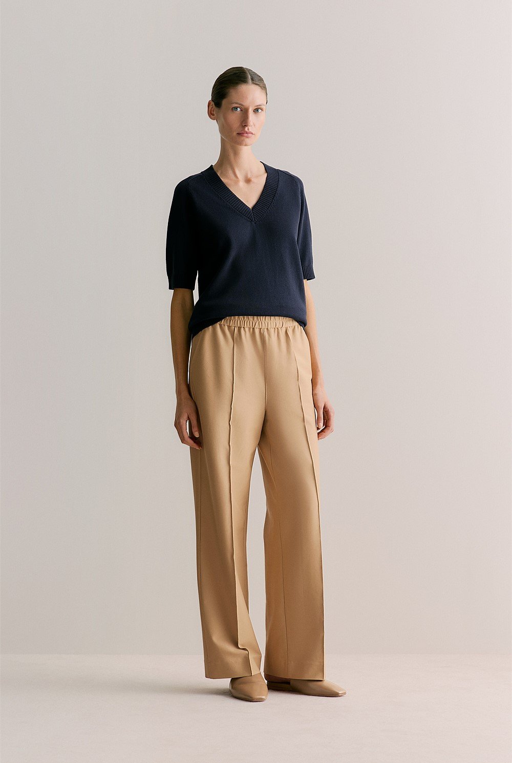 Cotton Cashmere V Neck Knit Top