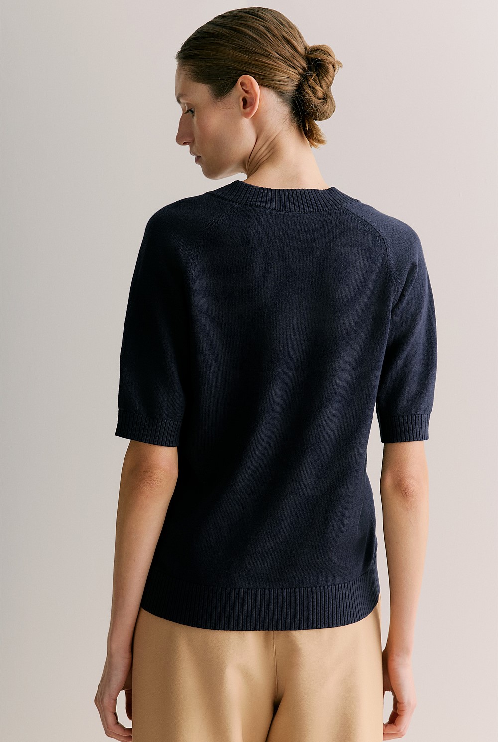 Cotton Cashmere V Neck Knit Top