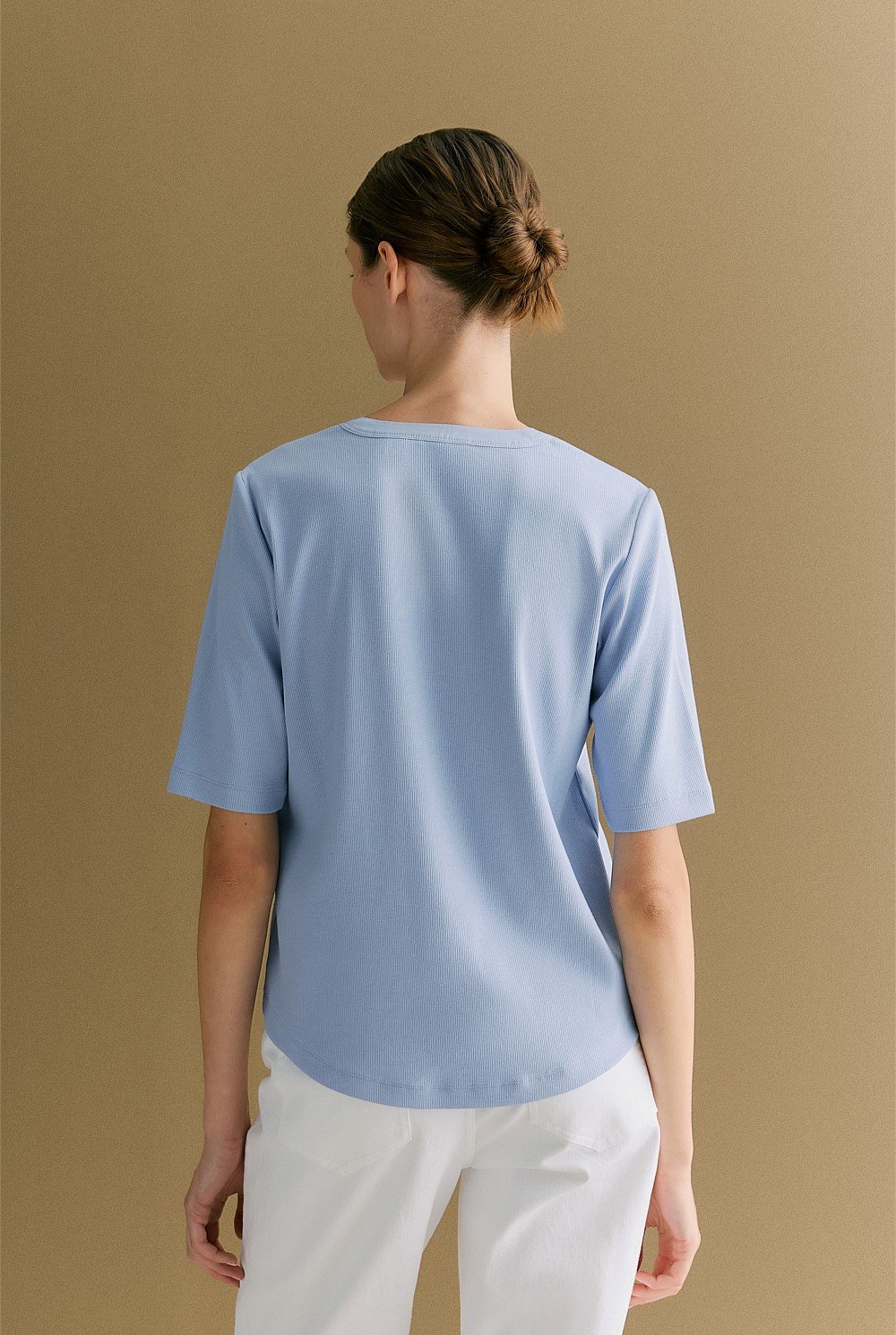 Cotton Rib Half Sleeve Henley
