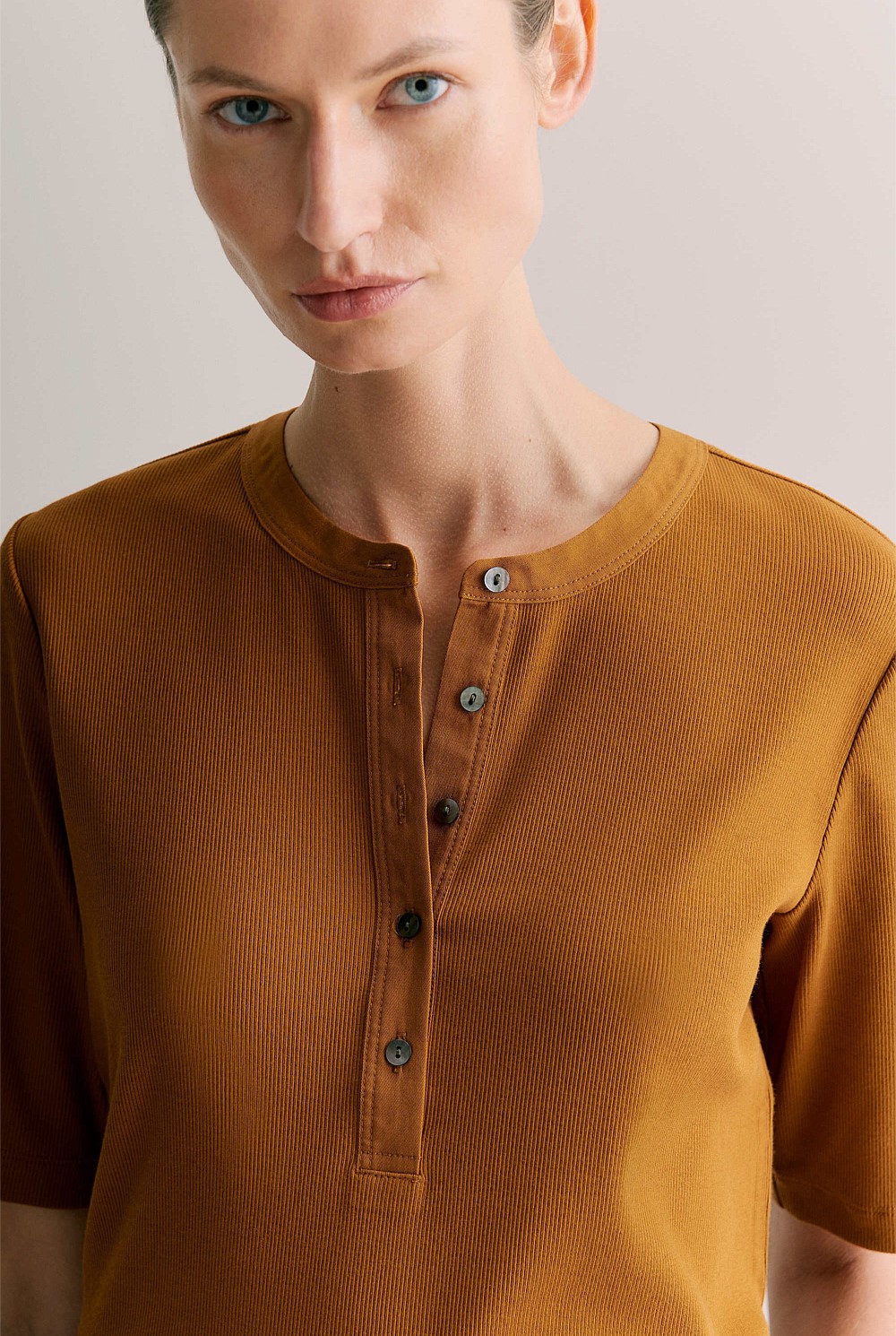 Cotton Rib Half Sleeve Henley