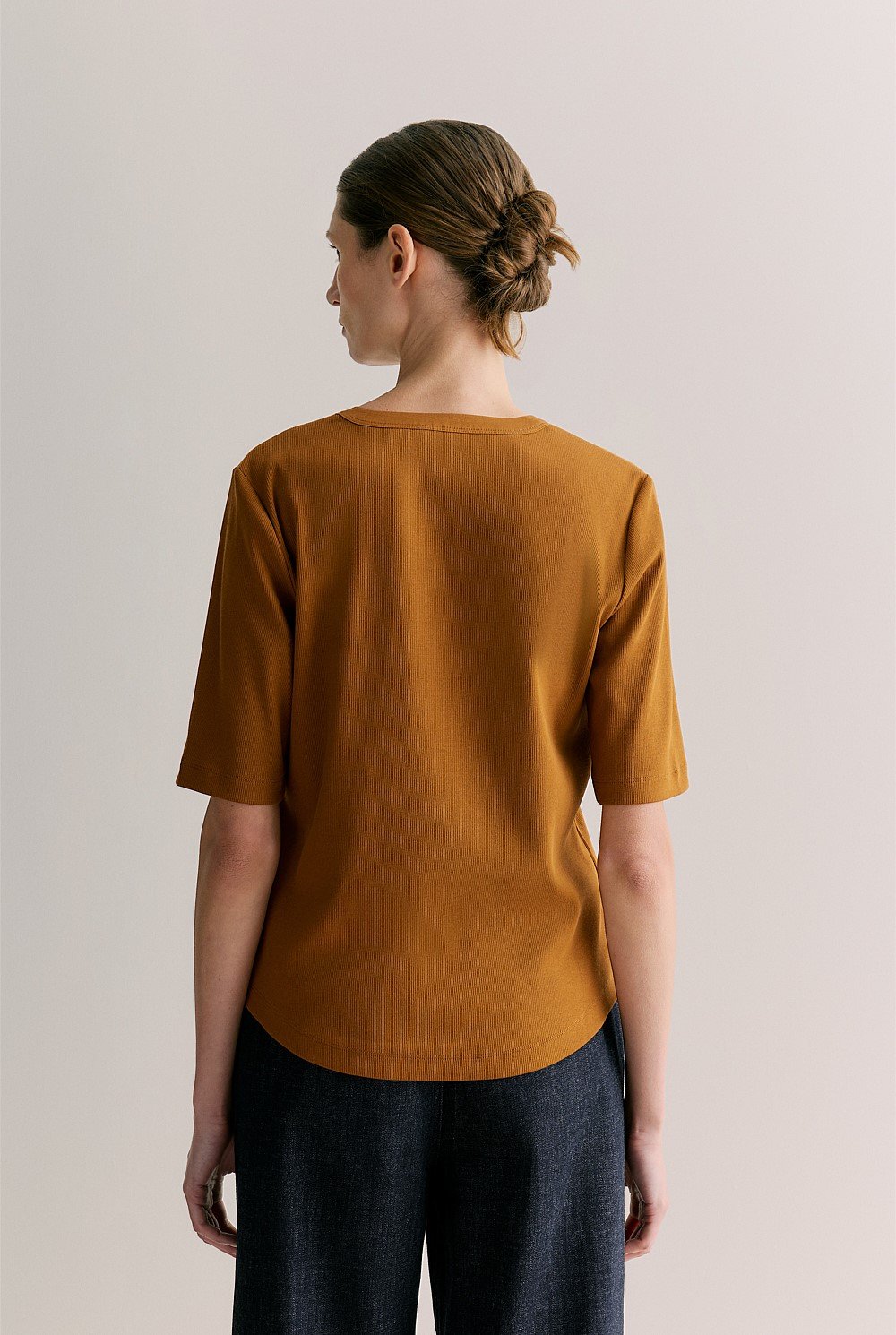 Cotton Rib Half Sleeve Henley