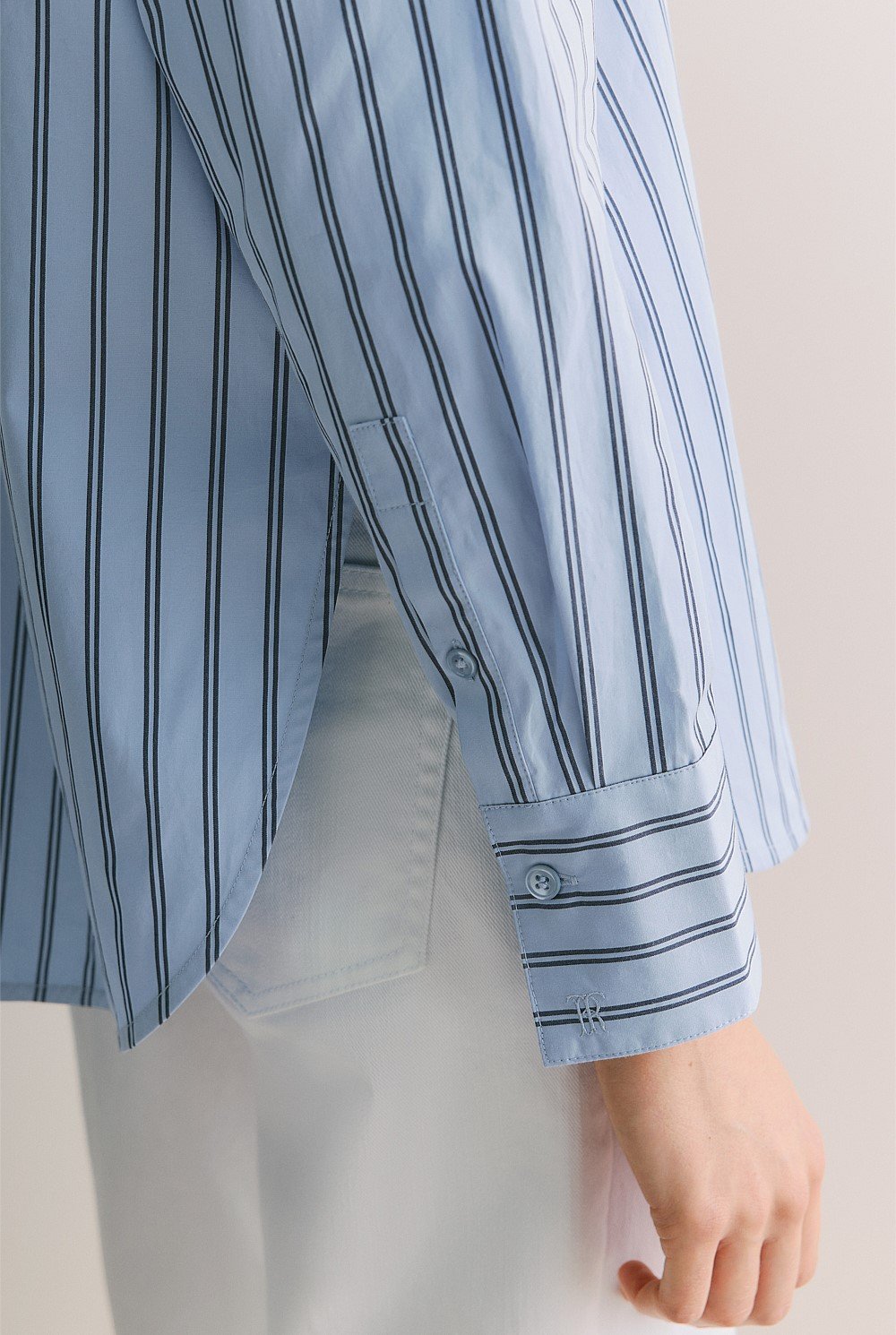 Cotton Poplin Stripe Long Sleeve Shirt