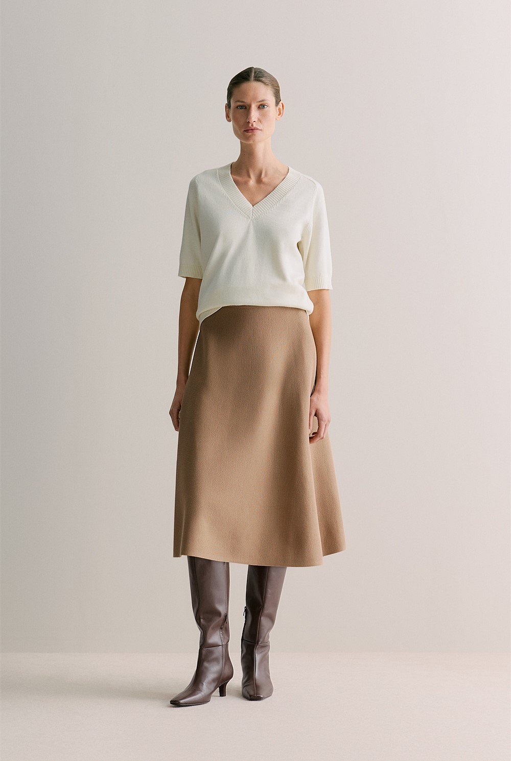 Cotton Cashmere V Neck Knit Top