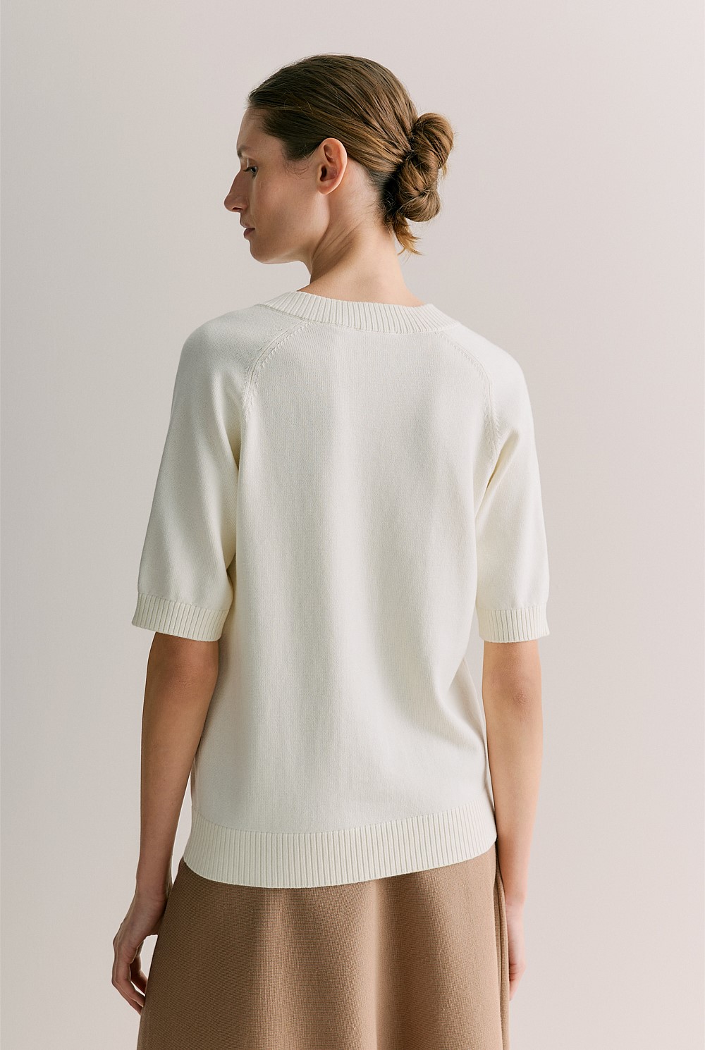 Cotton Cashmere V Neck Knit Top