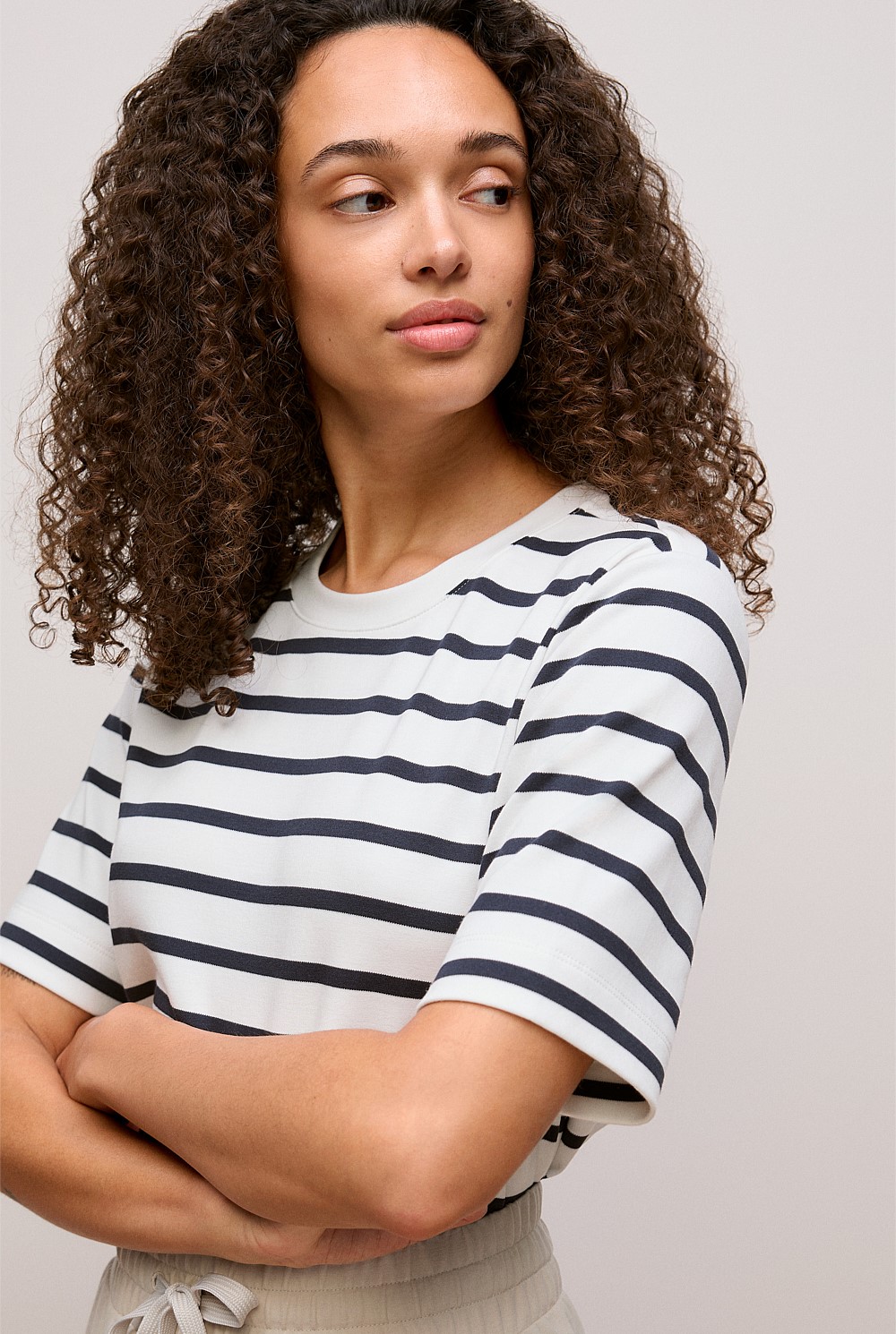 Modal Cotton Stripe Boxy Crew T-shirt