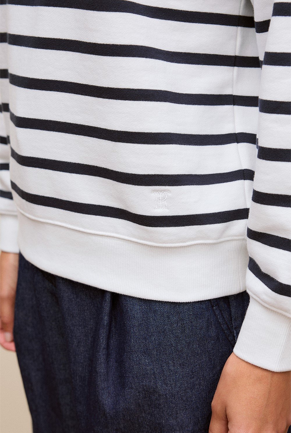Cotton Terry Stripe Button Detail Sweat