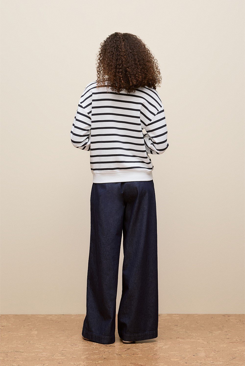 Cotton Terry Stripe Button Detail Sweat