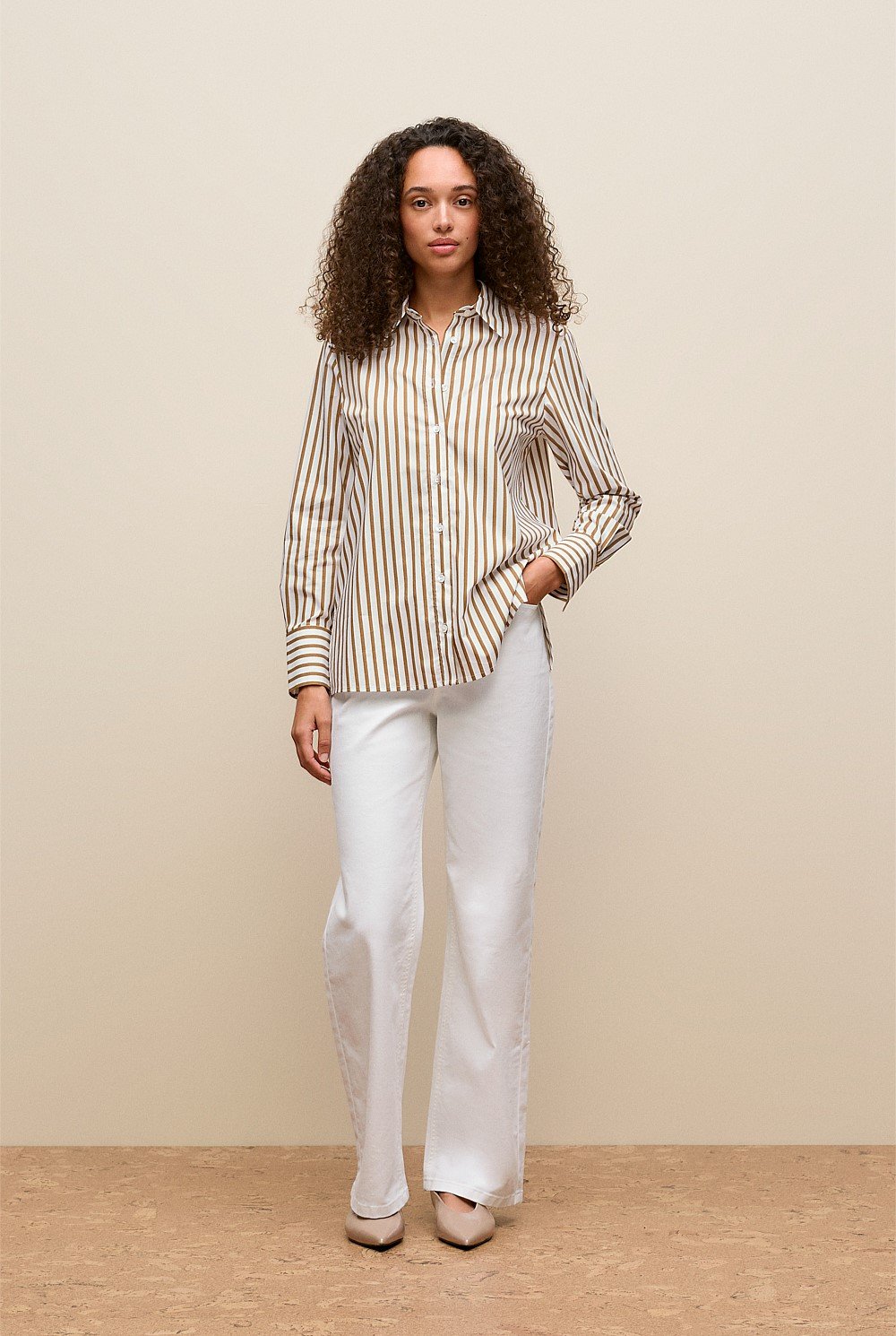Cotton Poplin Stripe Long Sleeve Shirt