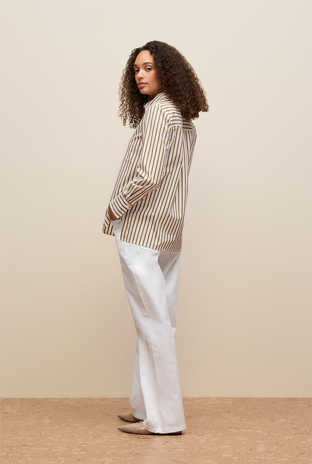 Cotton Poplin Stripe Long Sleeve Shirt
