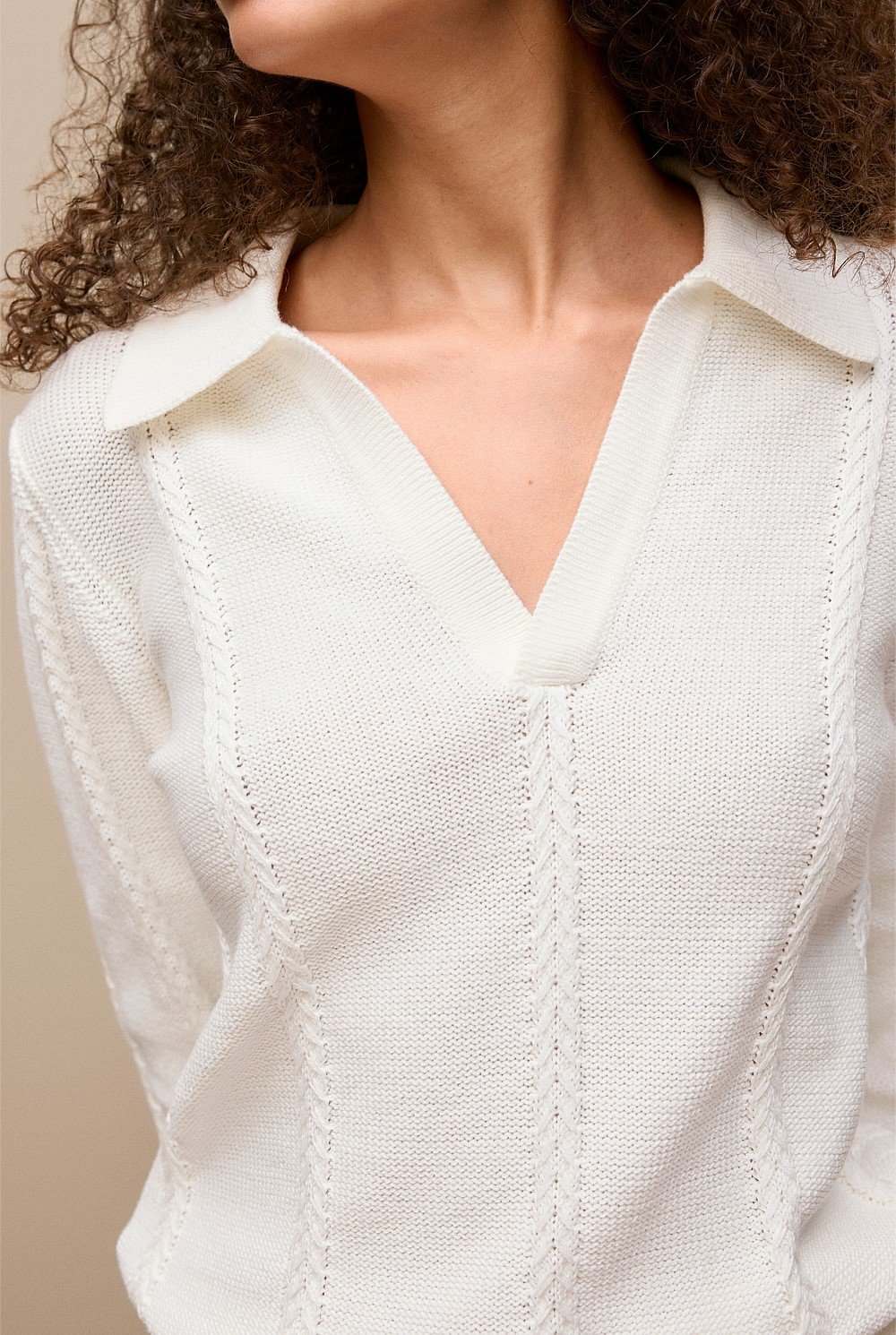Cotton Cable Knit Polo