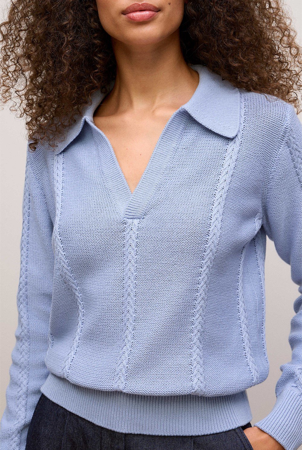 Cotton Cable Knit Polo