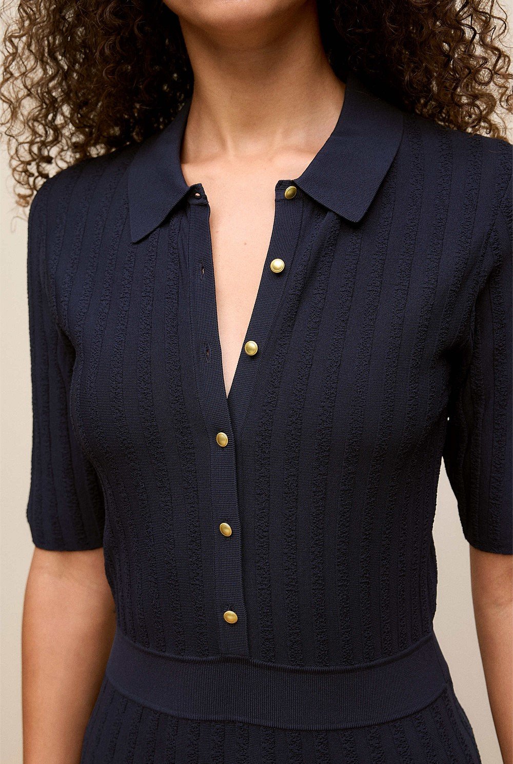 Jacquard Knit Button Detail Dress