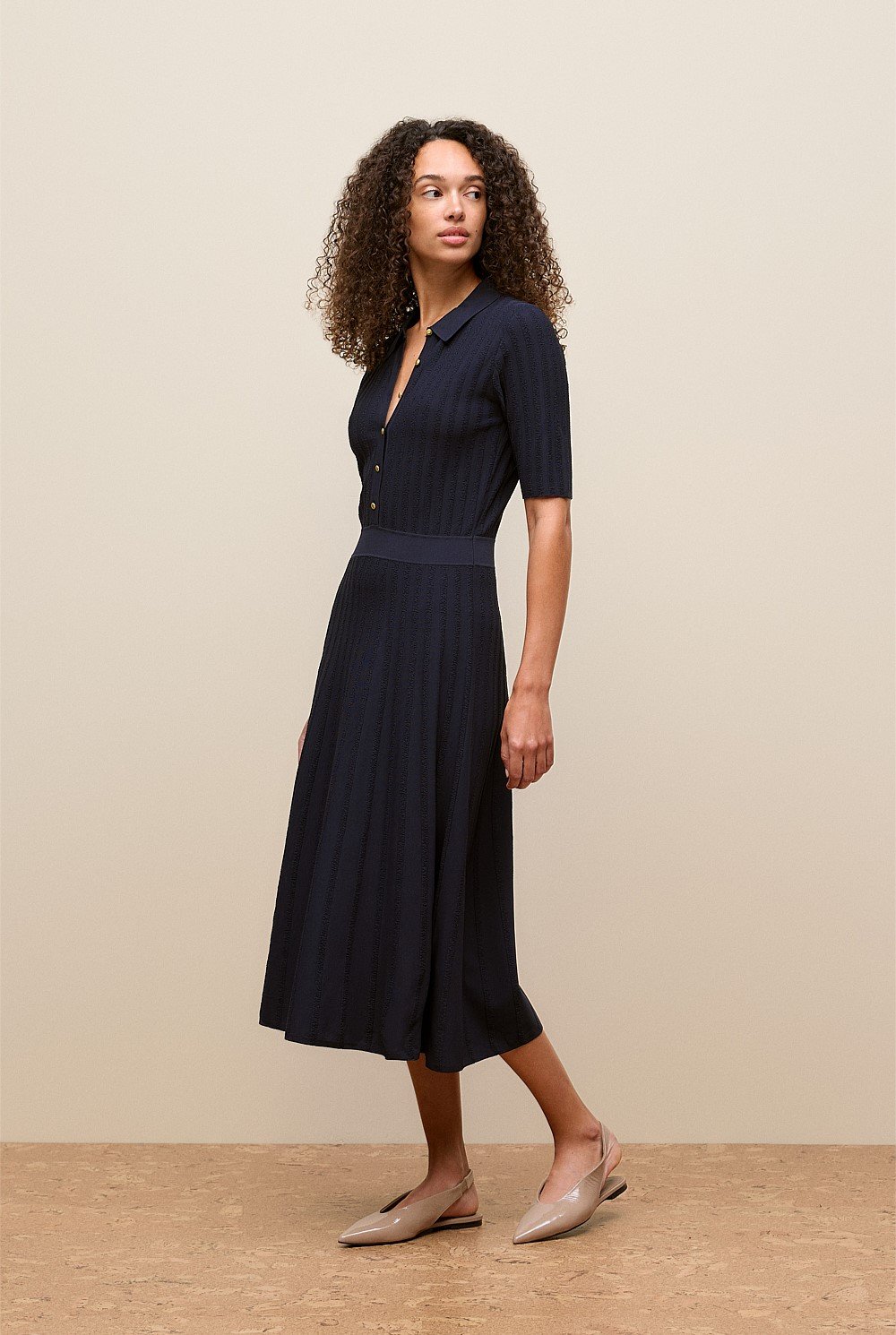 Jacquard Knit Button Detail Dress