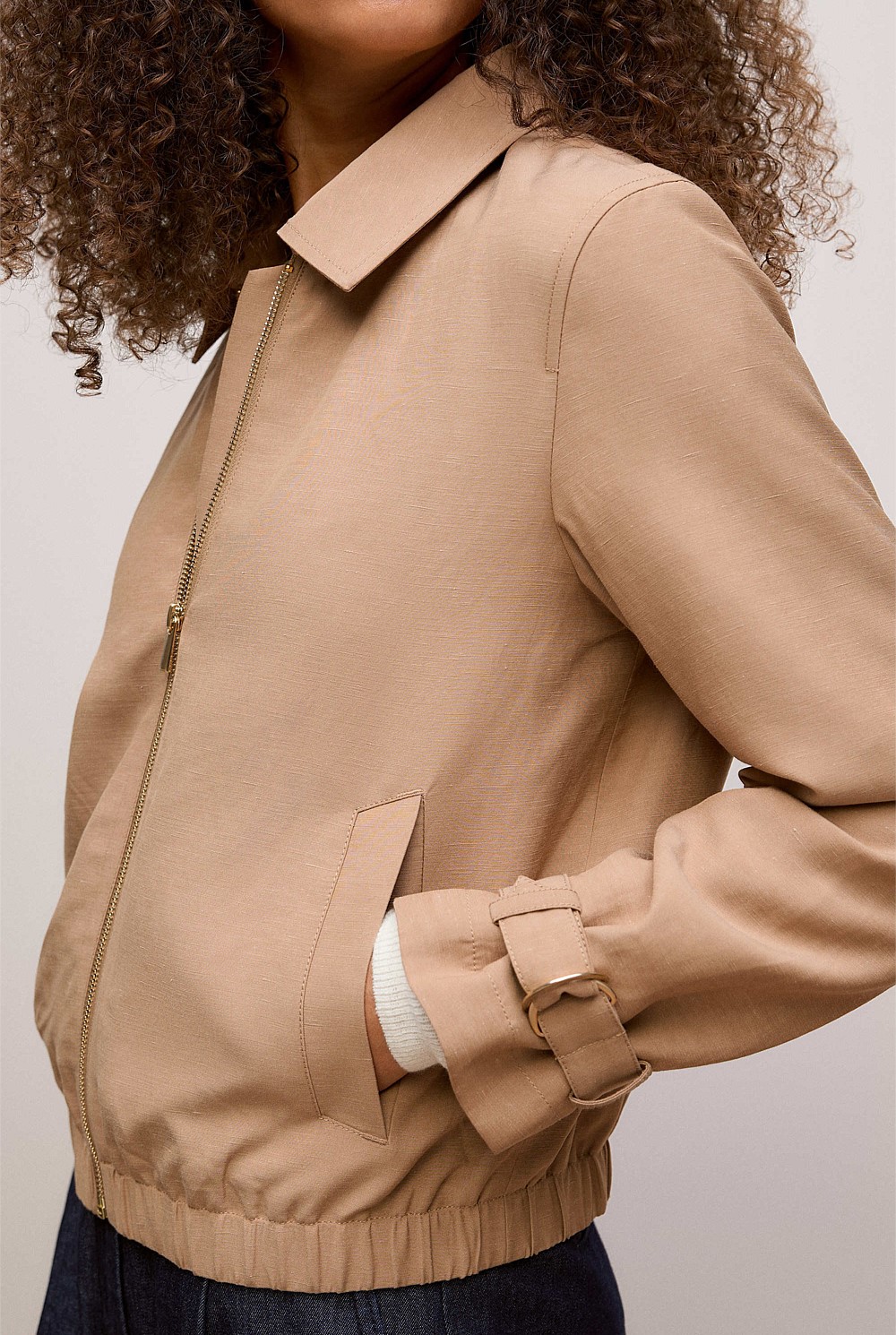 Draped Zip Through Blouson Jacket