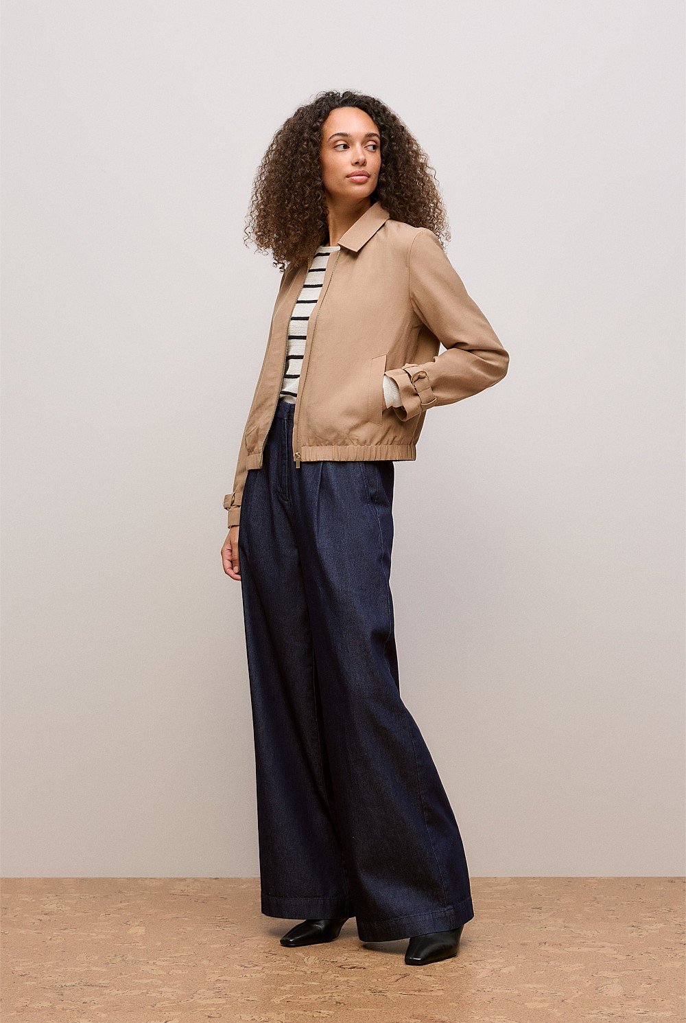 Draped Zip Through Blouson Jacket