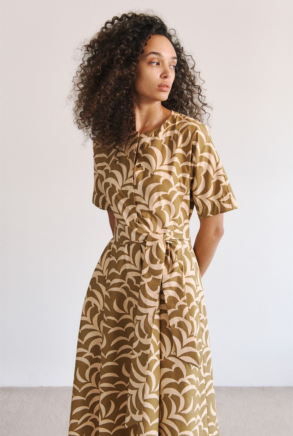 Fern Leaf Poplin Short Sleeve Dress
