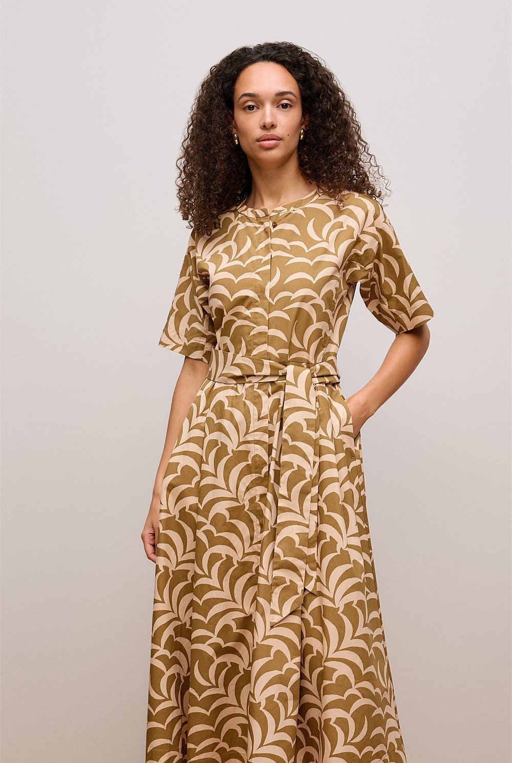 Fern Leaf Poplin Short Sleeve Dress