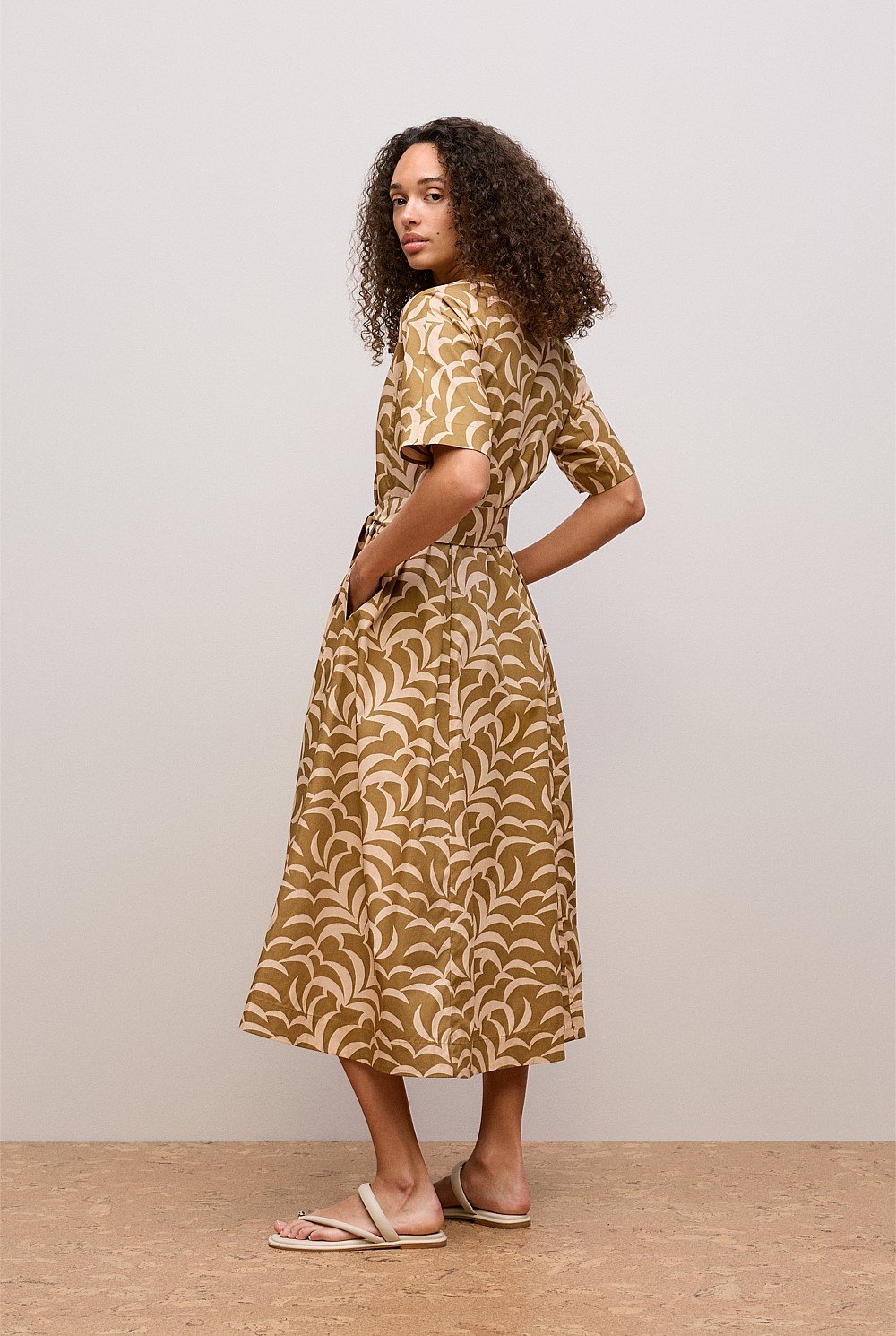 Fern Leaf Poplin Short Sleeve Dress