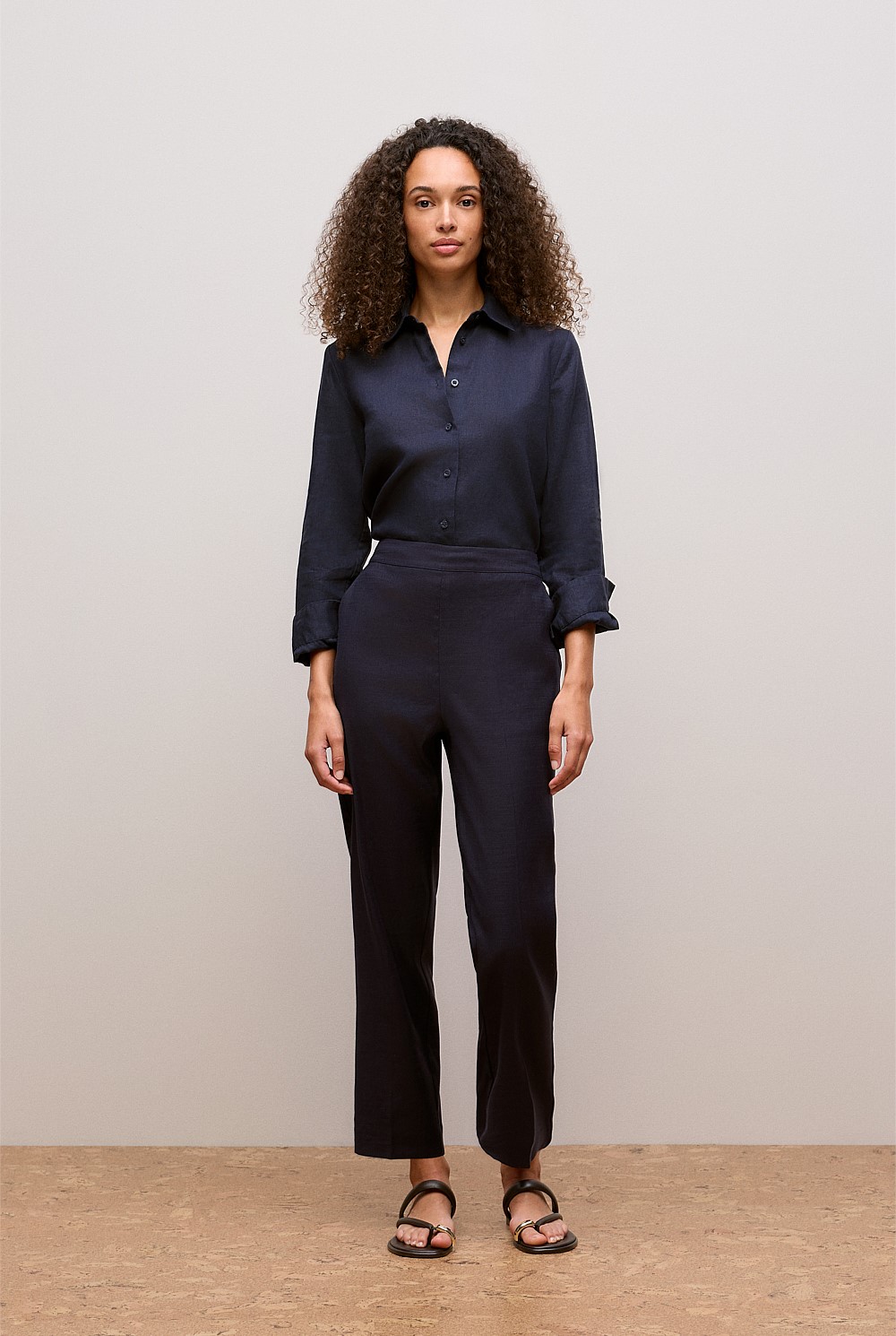 Stretch Linen Blend Pull On Pant