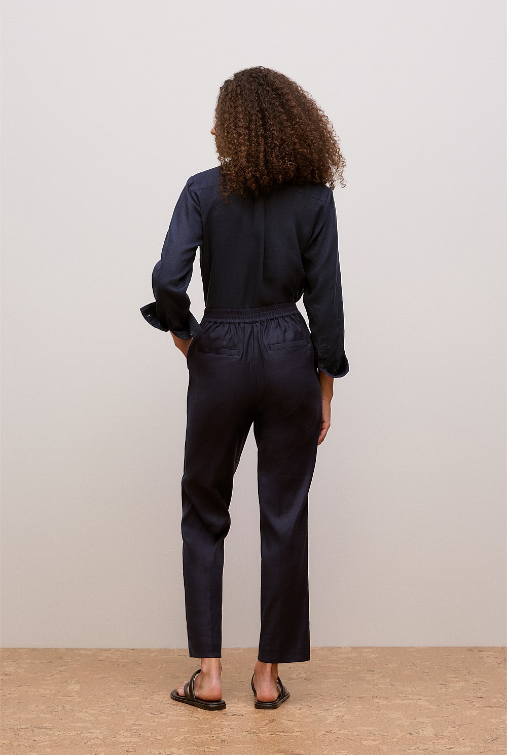 Stretch Linen Blend Pull On Pant