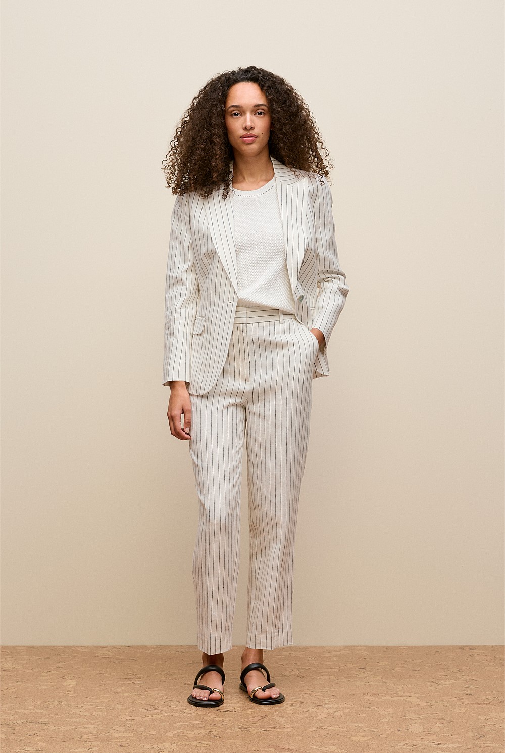 Linen Pinstripe Straight Leg Pant