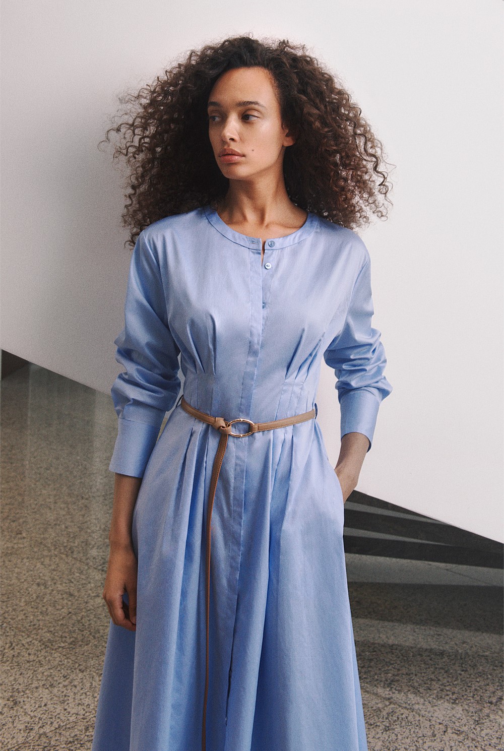 Cotton Sateen Belted Dress