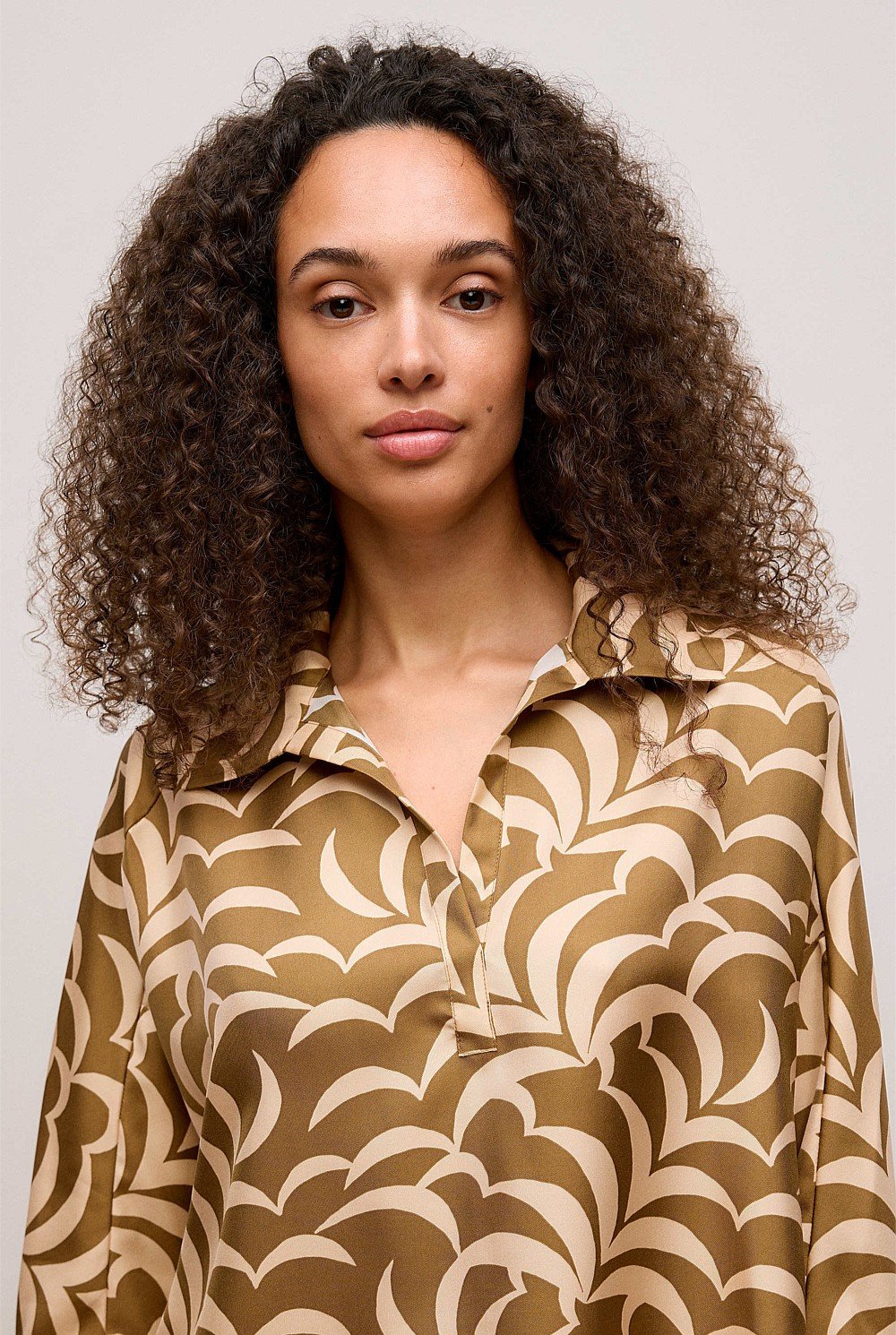 Fern Leaf Silk Popover Shirt