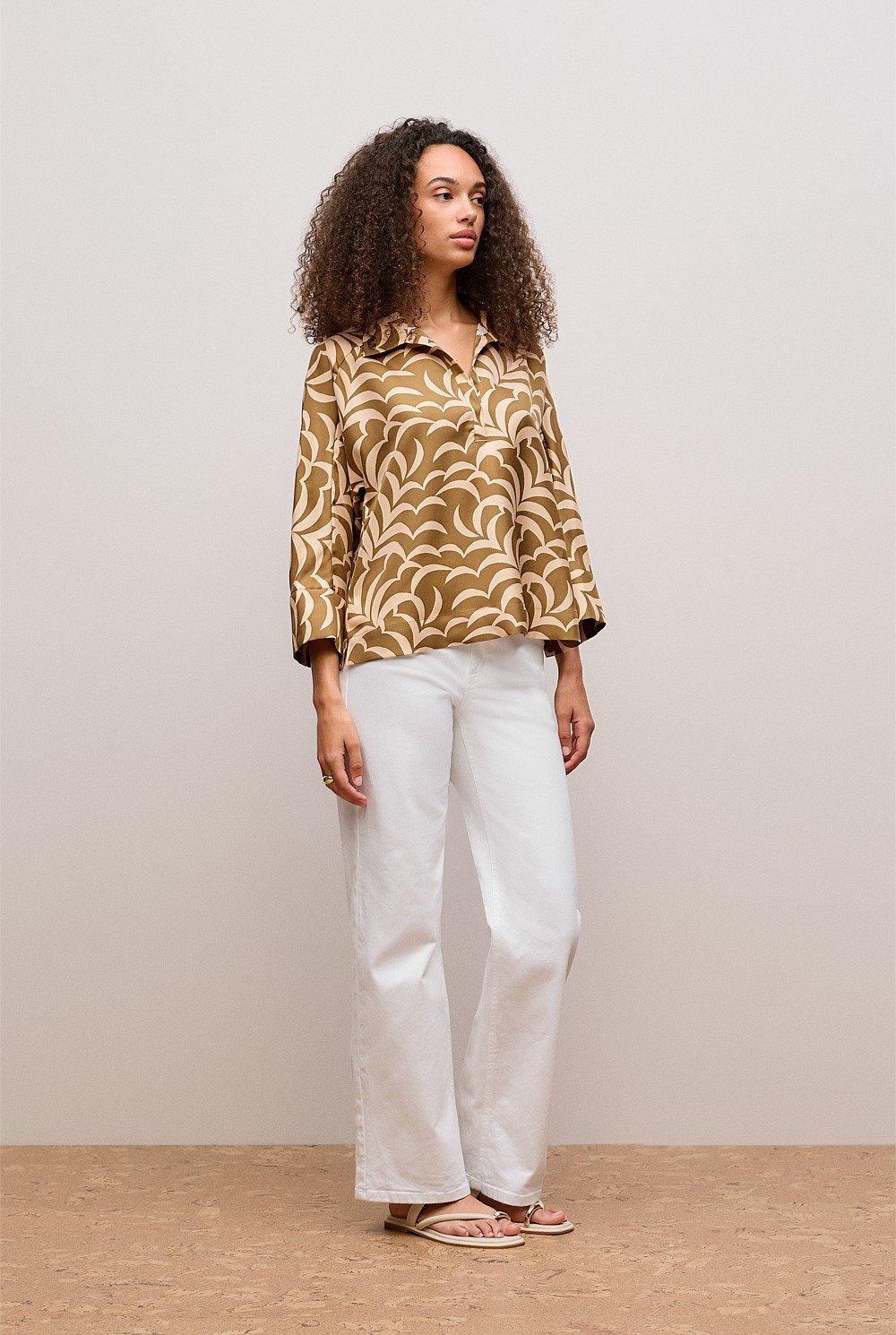 Fern Leaf Silk Popover Shirt