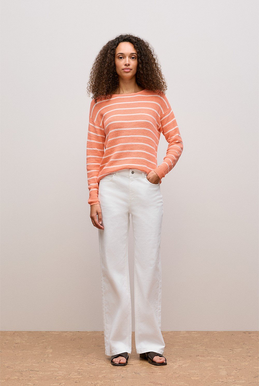 Cotton Linen Stripe Crew Knit