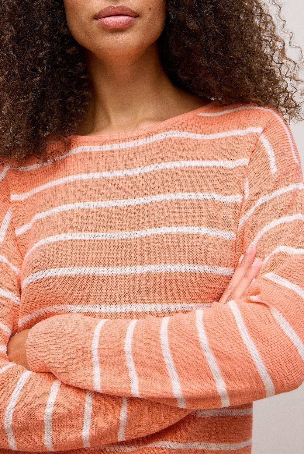Cotton Linen Stripe Crew Knit