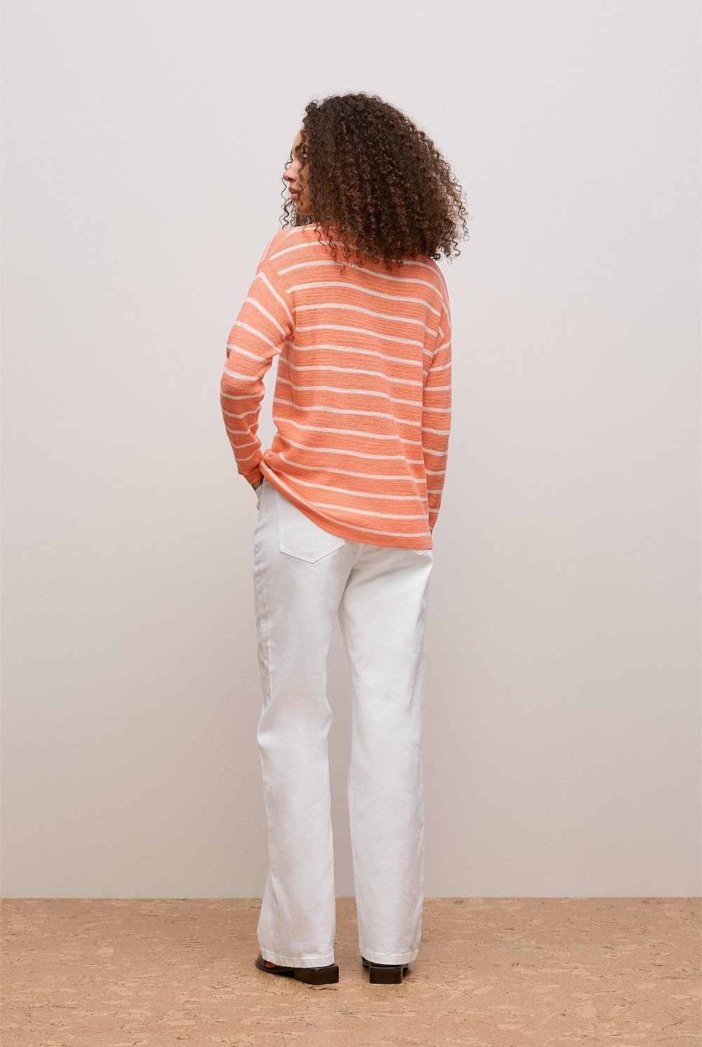 Cotton Linen Stripe Crew Knit
