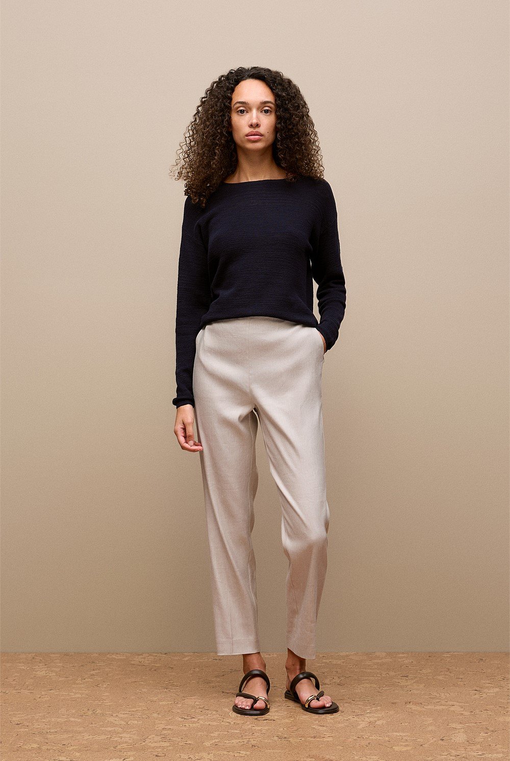 Stretch Linen Blend Pull On Pant