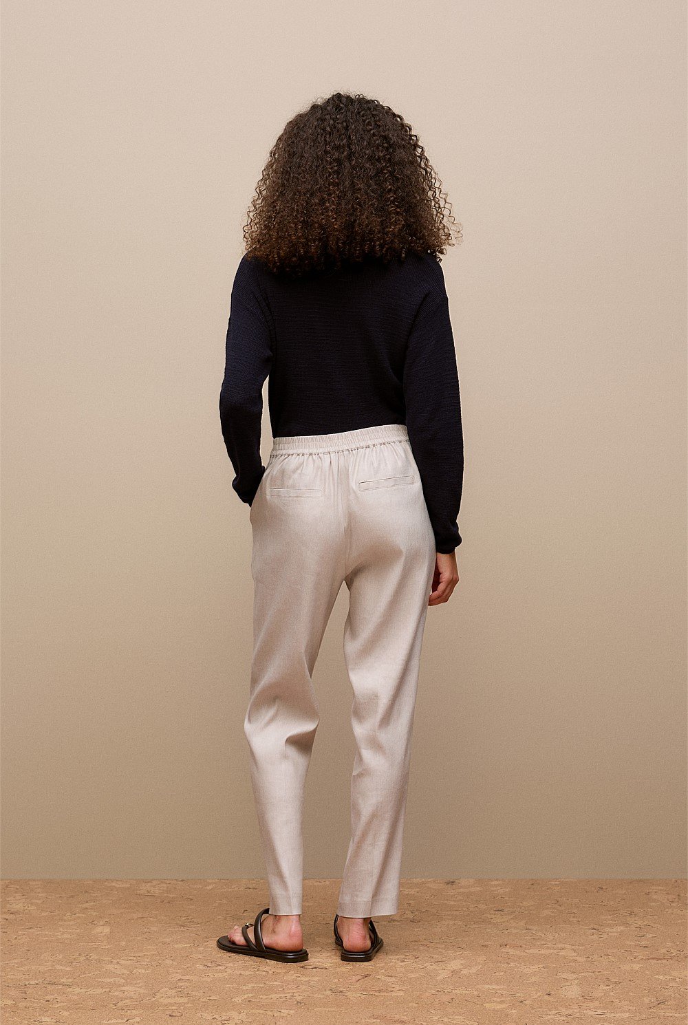 Stretch Linen Blend Pull On Pant
