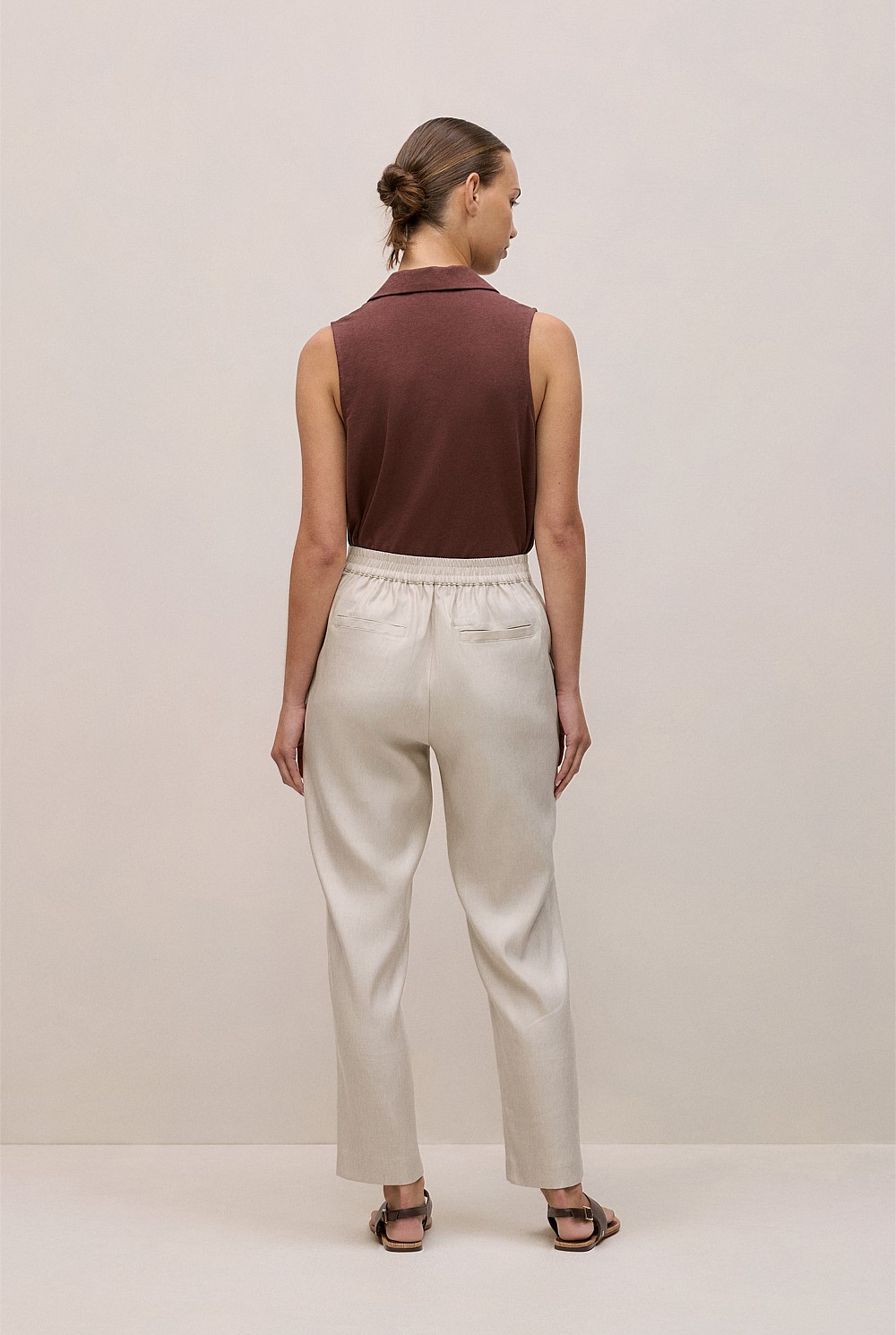 Stretch Linen Blend Pull On Pant