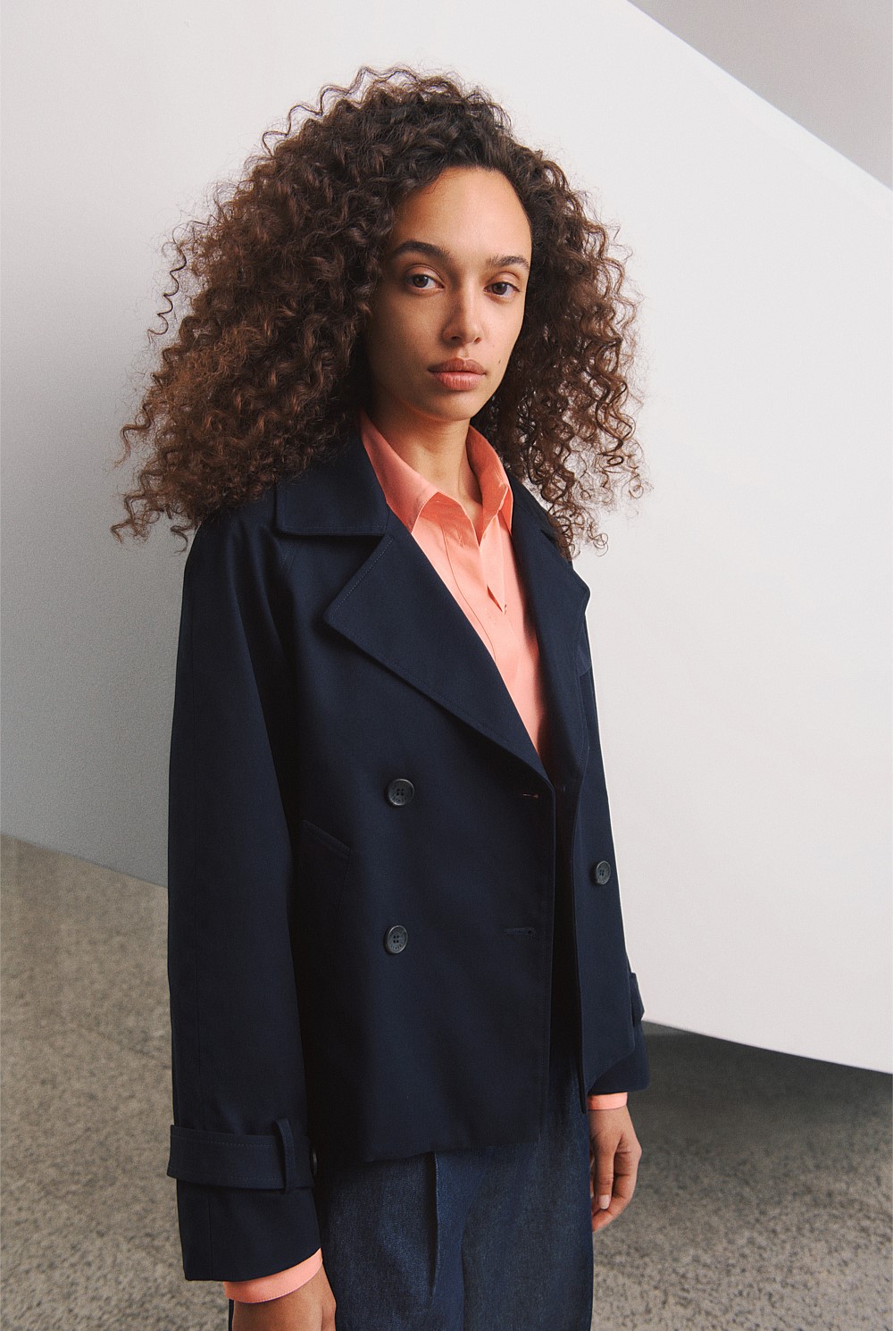 Cotton Twill Cropped Trench Coat