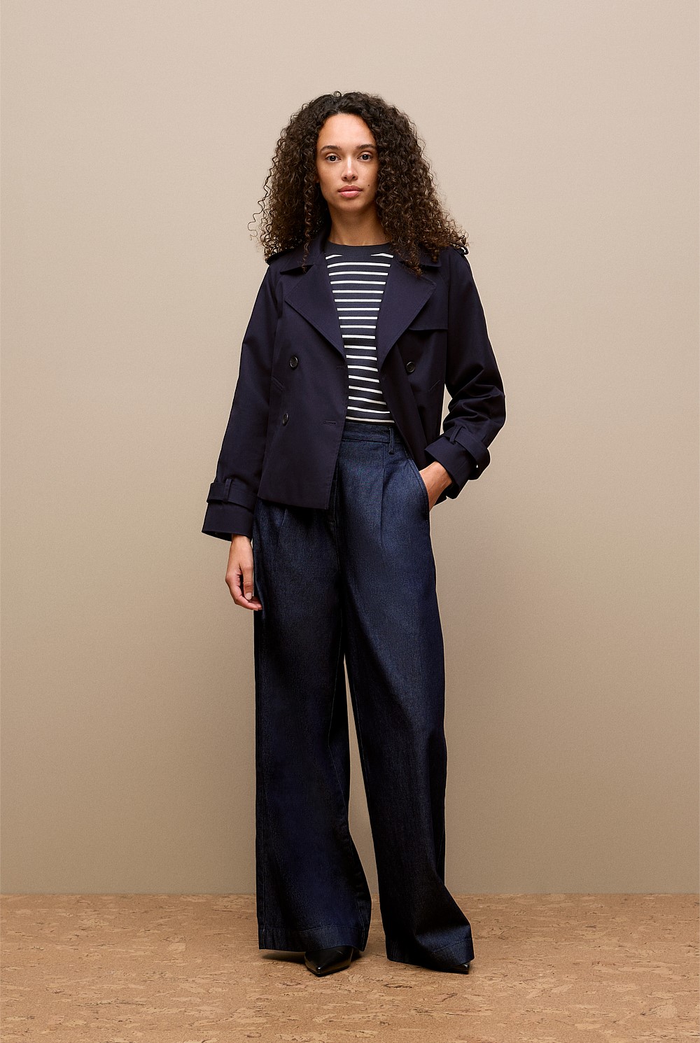 Cotton Twill Cropped Trench Coat