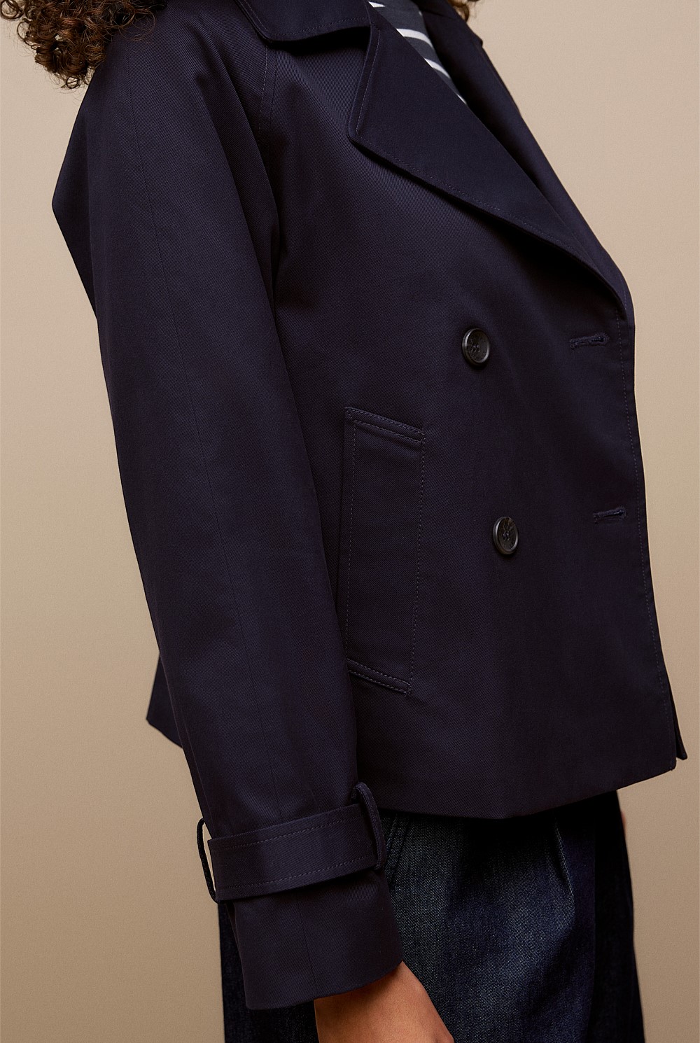 Cotton Twill Cropped Trench Coat