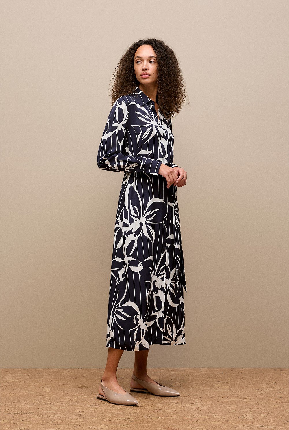 Floral Stripe Twill Shirt Dress