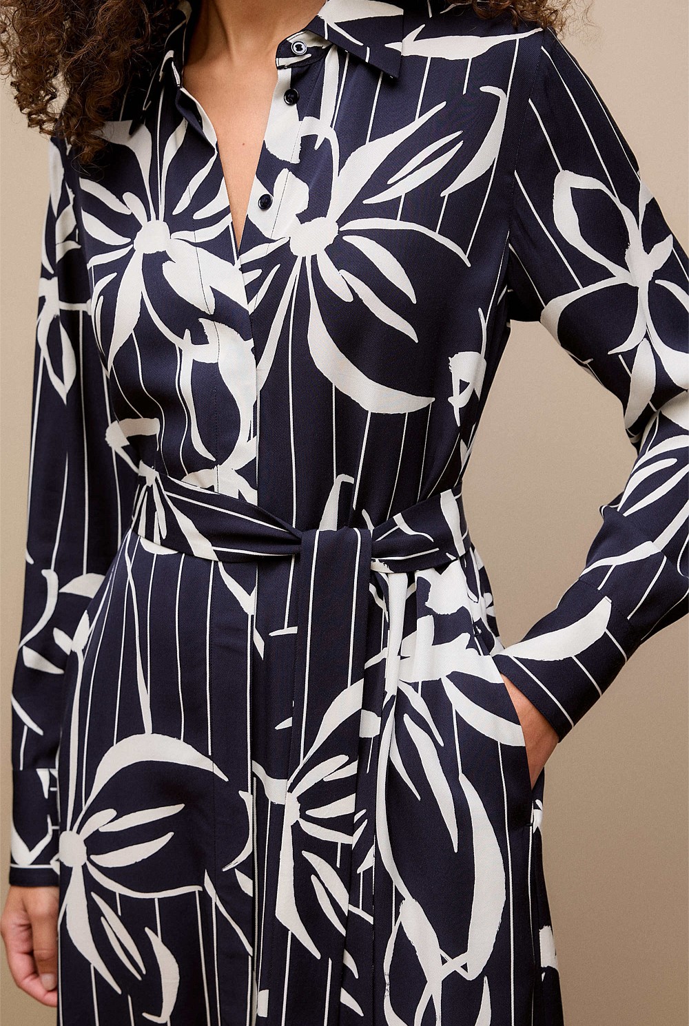 Floral Stripe Twill Shirt Dress