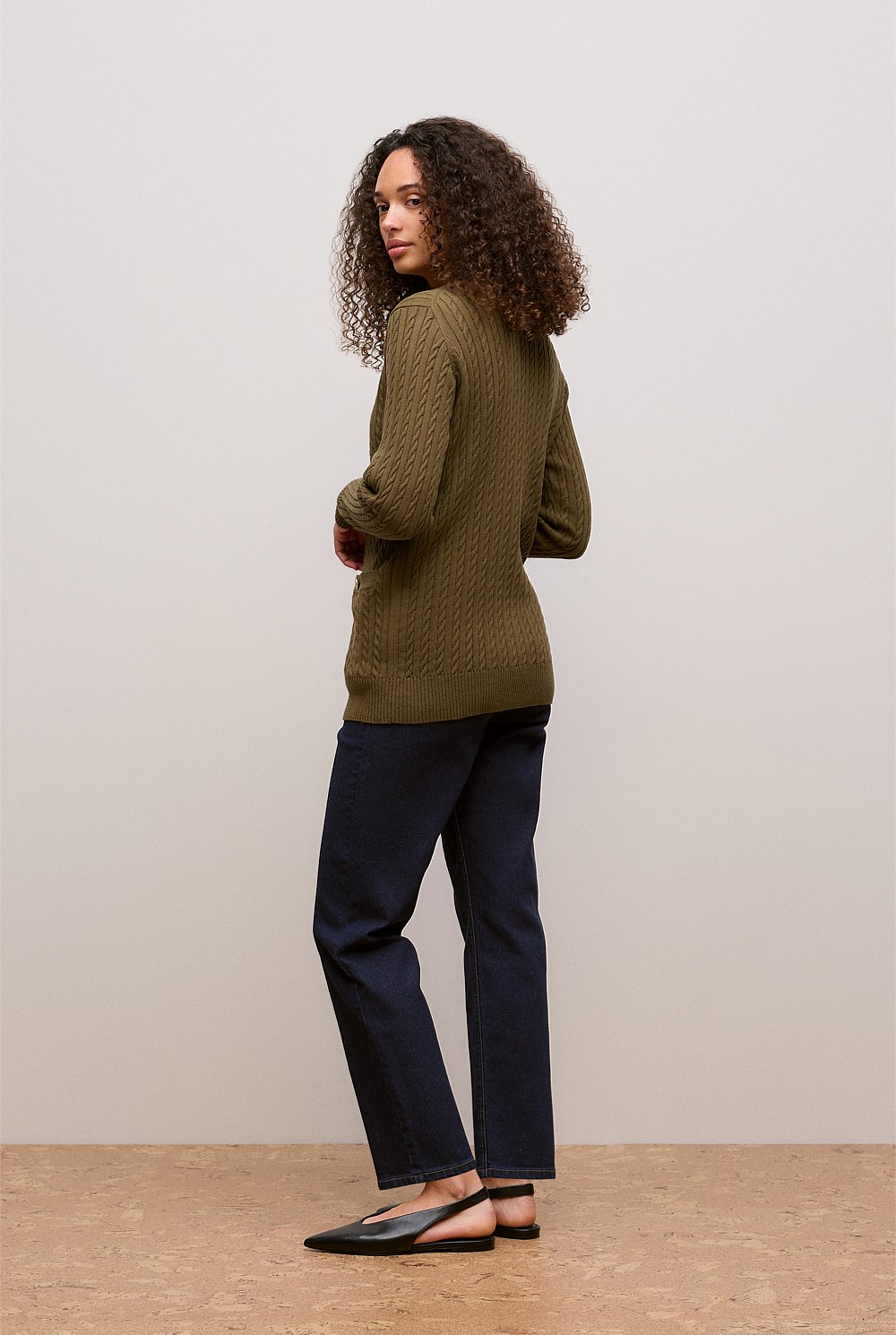 Cotton Cable Knit Longline Cardigan