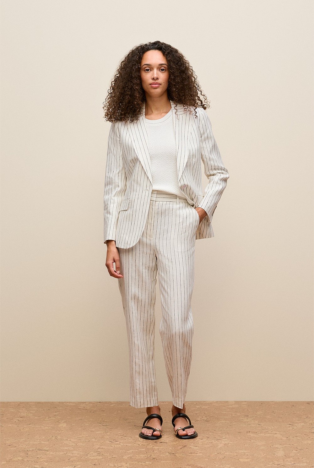 Linen Pinstripe Single Breasted Blazer
