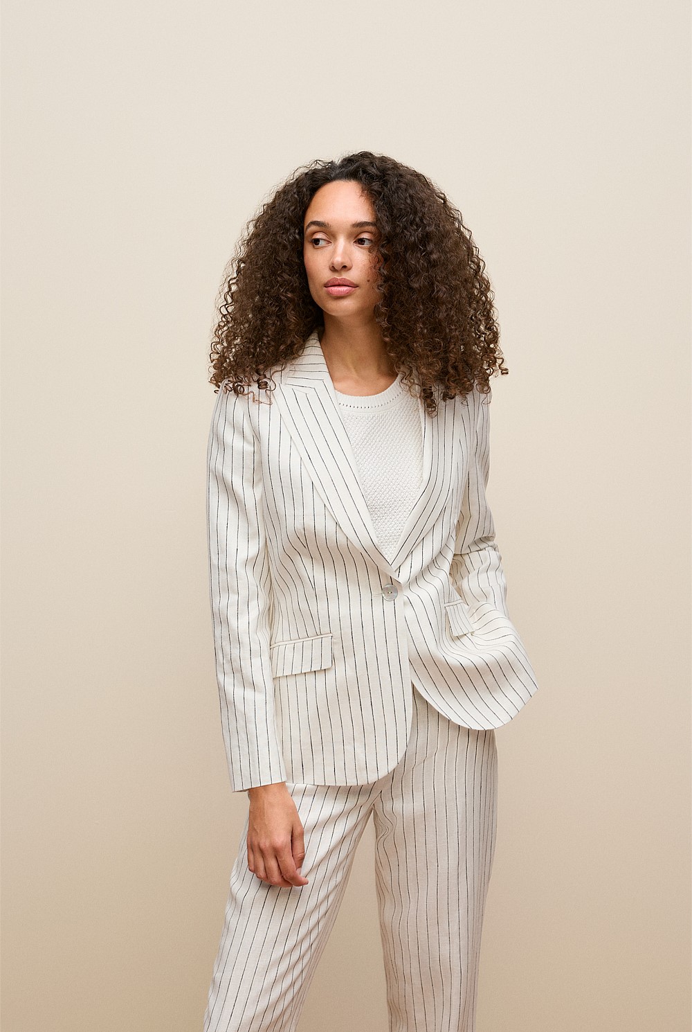 Linen Pinstripe Single Breasted Blazer