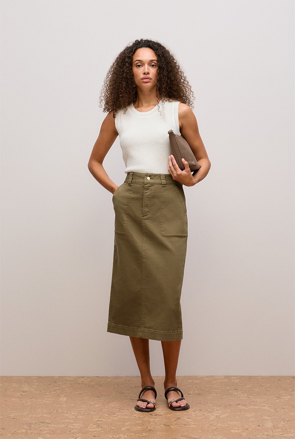 Australian Cotton Blend Denim Tailored Skirt